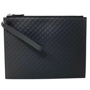 New Gucci Black Micro GG Guccissima Leather Keychain Wristlet Clutch Bag